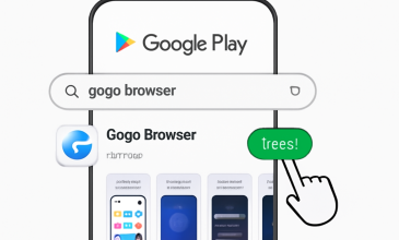 展示如何在Google Play商店搜索“gogo浏览器”并点击下载